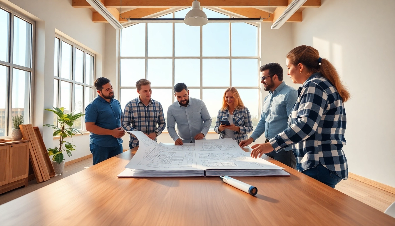 Collaborating professionals representing the Texas association of builders focus on architectural plans.
