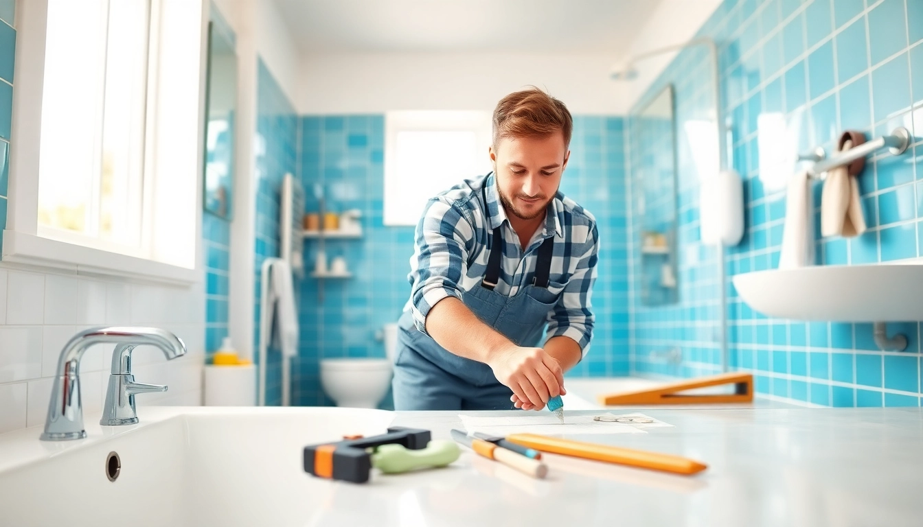 Bathroom contractors near me renovating a modern, vibrant bathroom with professional care.
