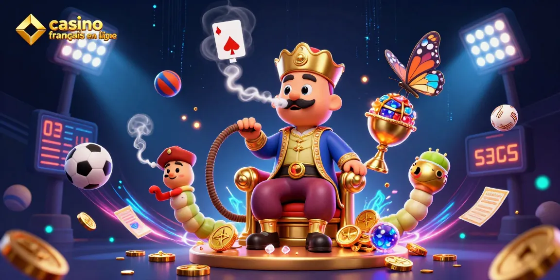 Pariez sur un casino français en ligne avec une illustration riche en symboles de jeux et éléments dynamiques.