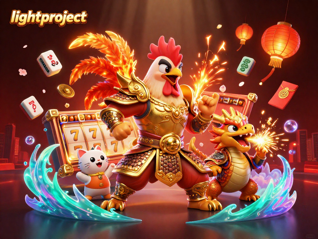 Experience the thrill of lightproject casinos with detailed cartoon warriors and vibrant game elements.