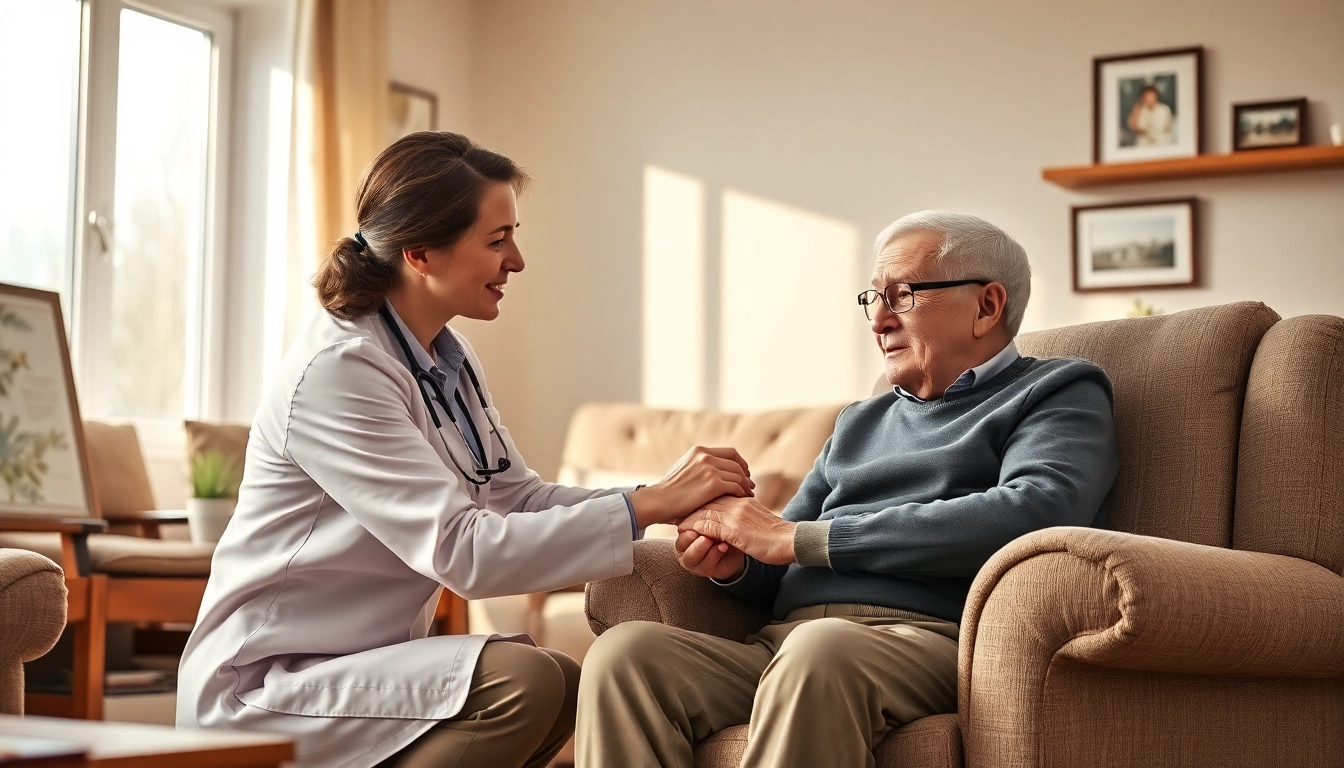 Elderly in home care near me, showcasing a caregiver providing compassionate support in a cozy setting.