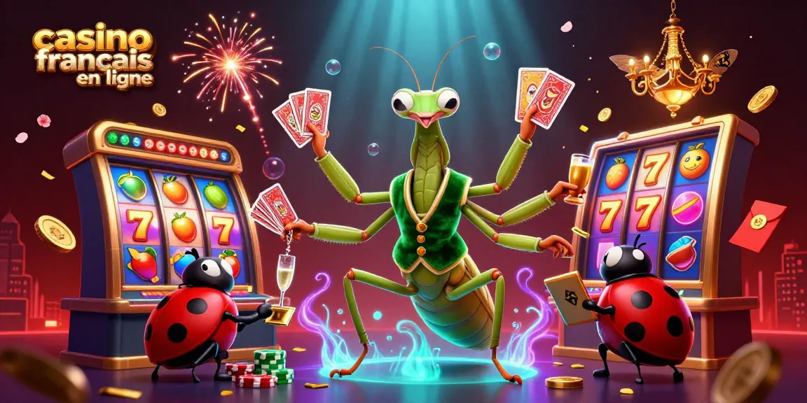 Jouez à des jeux de casino français en ligne avec un croupier inspiré des insectes et des symboles porte-bonheur.