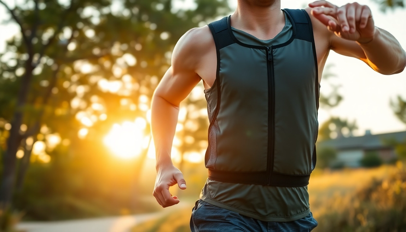 Runner wearing a high-performance running vest while racing on a scenic trail.