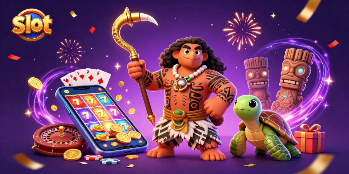 Spin the reels in a vibrant slot scene featuring a Hawaiian demigod and treasures