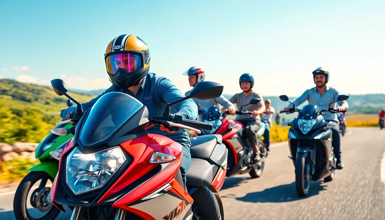 Young riders enjoying 125cc and 250cc beginner motorcycles on a scenic road.