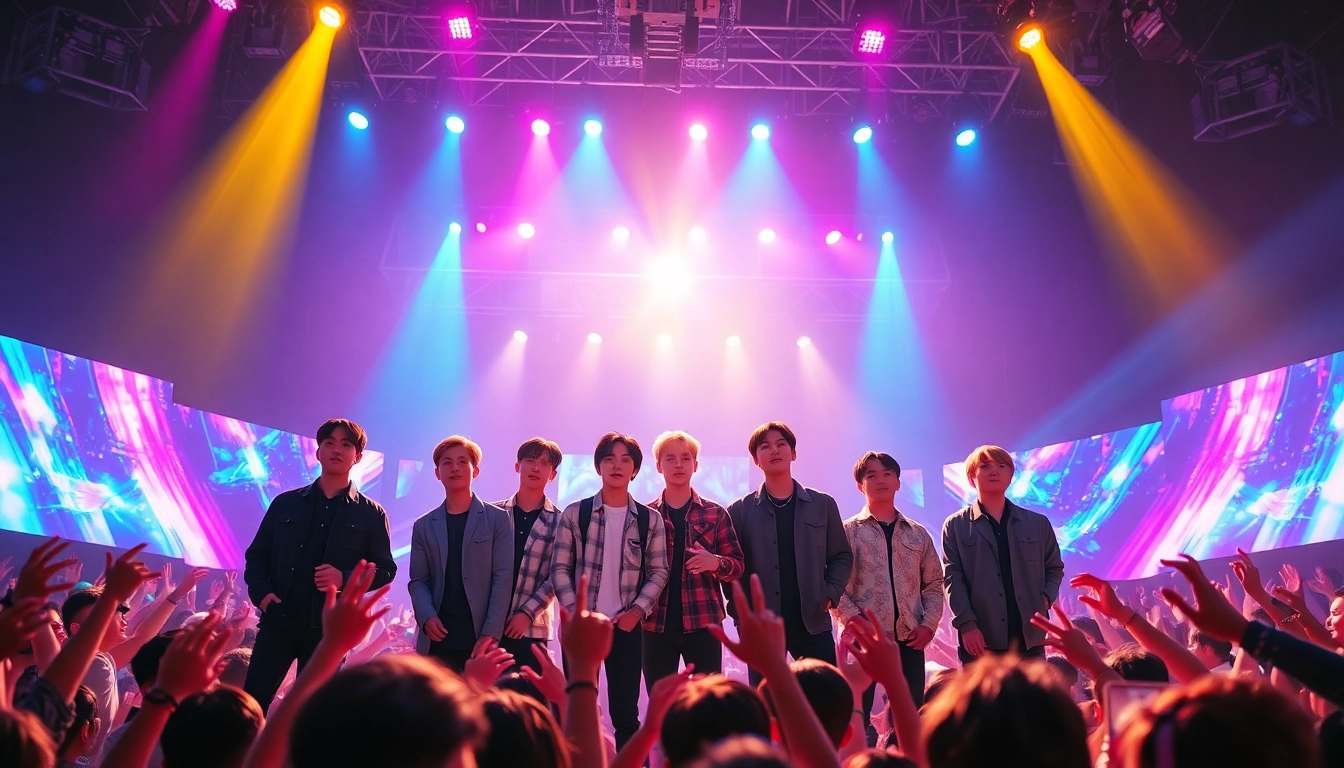Catch the latest bts news with BTS performing live on stage, showcasing their vibrant energy.