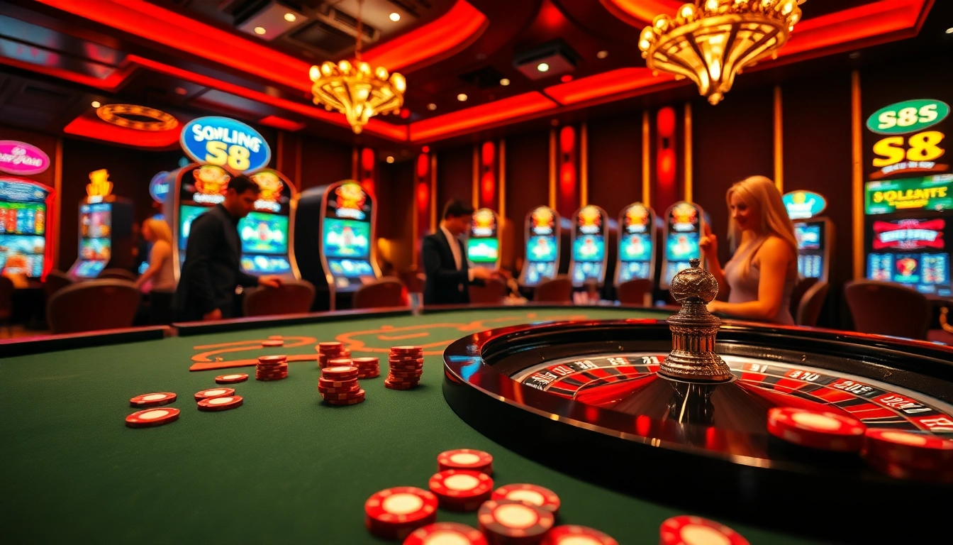 Players engaging in high-stakes gambling at the S8 casino table, surrounded by excitement and luxury.