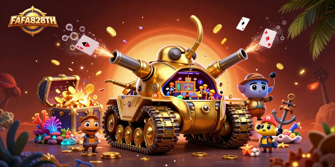Engage with FAFA828TH in a vibrant casino-themed 3D illustration featuring exciting games and visuals.