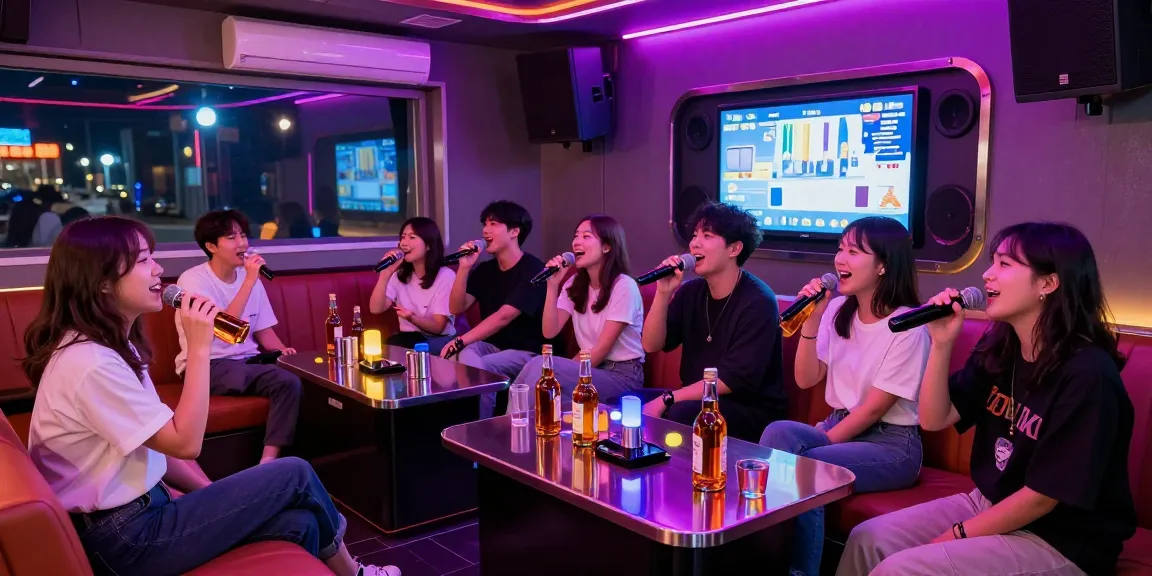 Engaging 제주도유흥 experience showcasing friends enjoying karaoke in a colorful lounge setting.