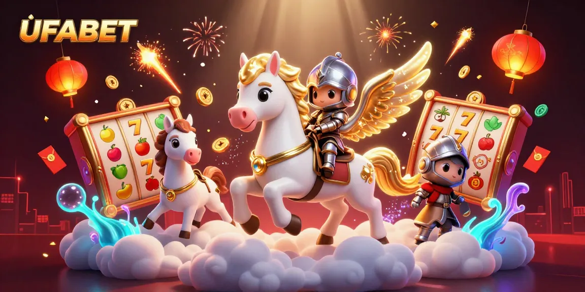 Experience thrilling slots with UFABET in this vibrant 3D casino illustration packed with excitement.