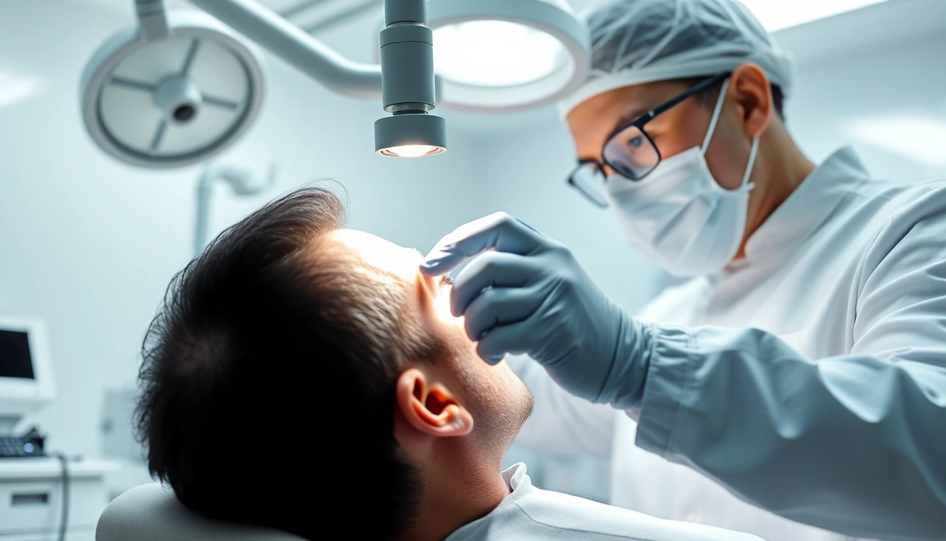 Showcasing a professional hair transplant uk procedure highlighting a technician's careful work.
