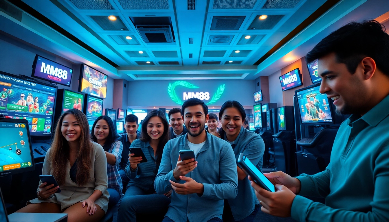 Engaged players enjoying gaming experiences at https://mm88.agency/ with vibrant screens and a welcoming atmosphere.