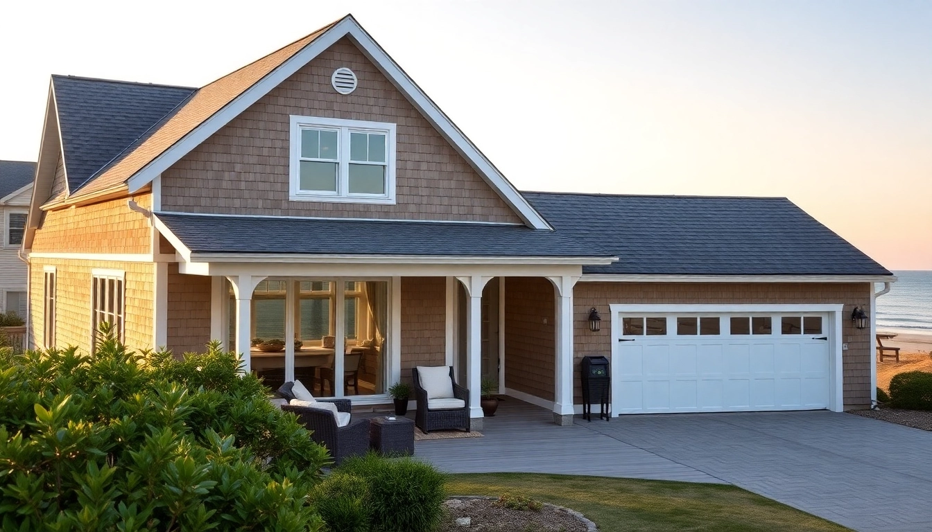 Enhance your knowledge of cape cod home designs with an attached garage and coastal greenery.