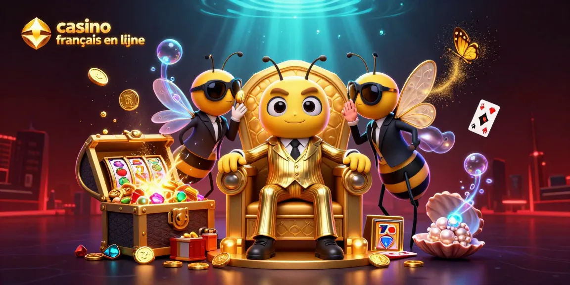 Jouez au casino français en ligne avec des personnages animés entourés de machines à sous et de bijoux.
