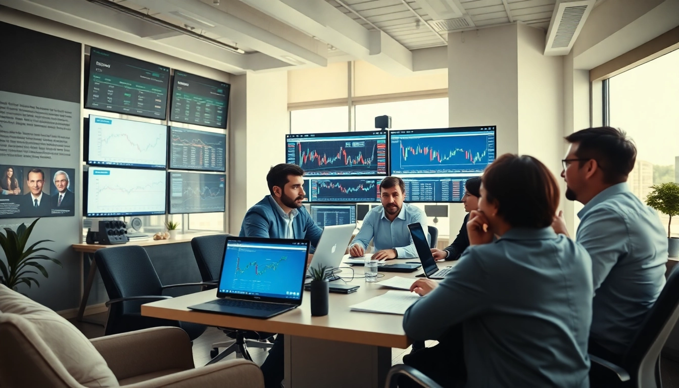 Traders actively discussing sway markets in a professional trading environment.