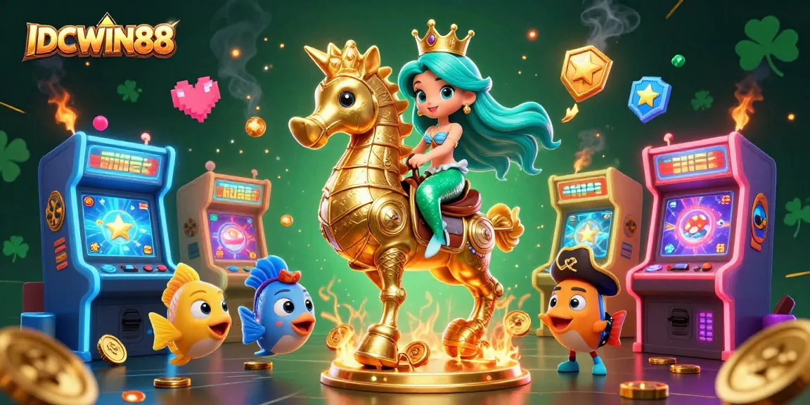 Experience thrilling gameplay with IDCWIN88, featuring colorful 3D illustrations of casino excitement.