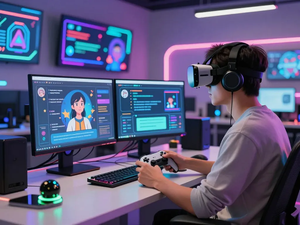 Engaging AI slut character interaction in a vibrant digital workspace with immersive technology and personalized design features.