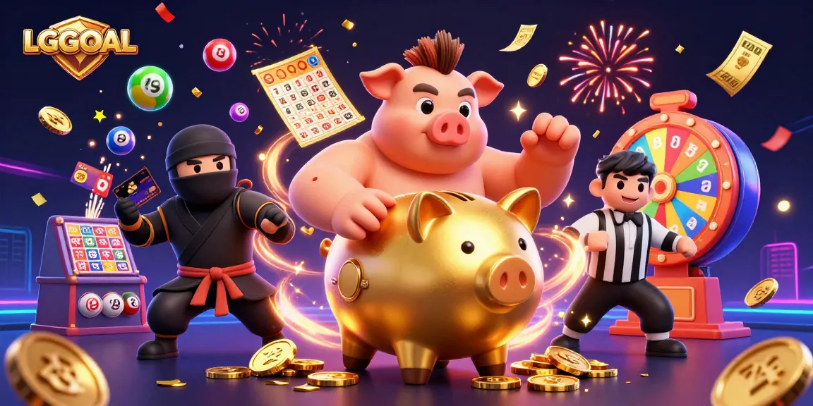 Experience the excitement of LGOGOAL with a dynamic scene of vibrant characters and casino elements.