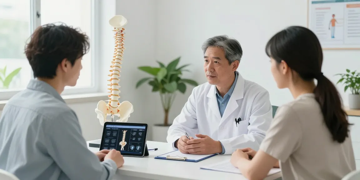 Bel kayması ameliyatı consultation with spine surgeon in a modern clinic.