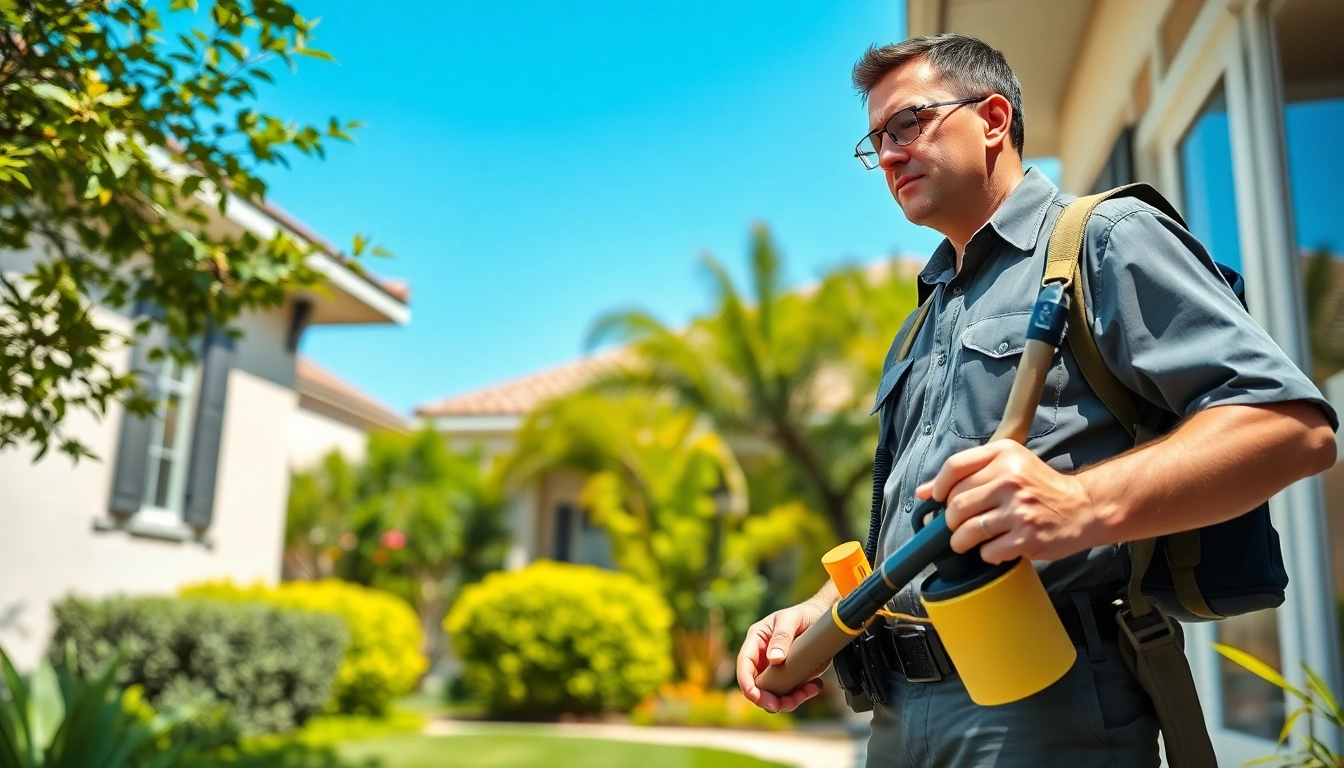 Pest control technician at an open now pest control company inspecting a home for pests.