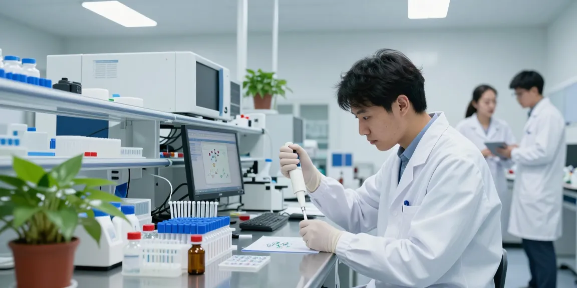 Lab technician examining peptide samples as a USA peptide supplier, showcasing advanced research and analysis in a modern facility.