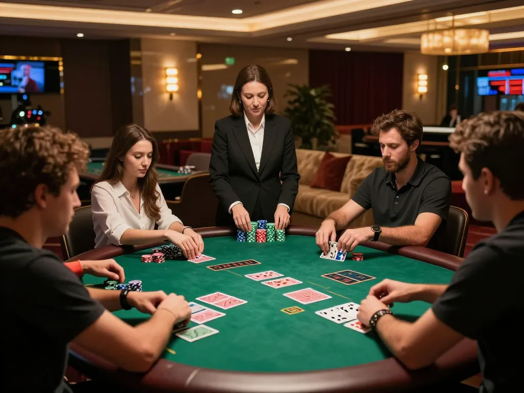 Players strategizing at MB88 blackjack table in a luxurious casino setting