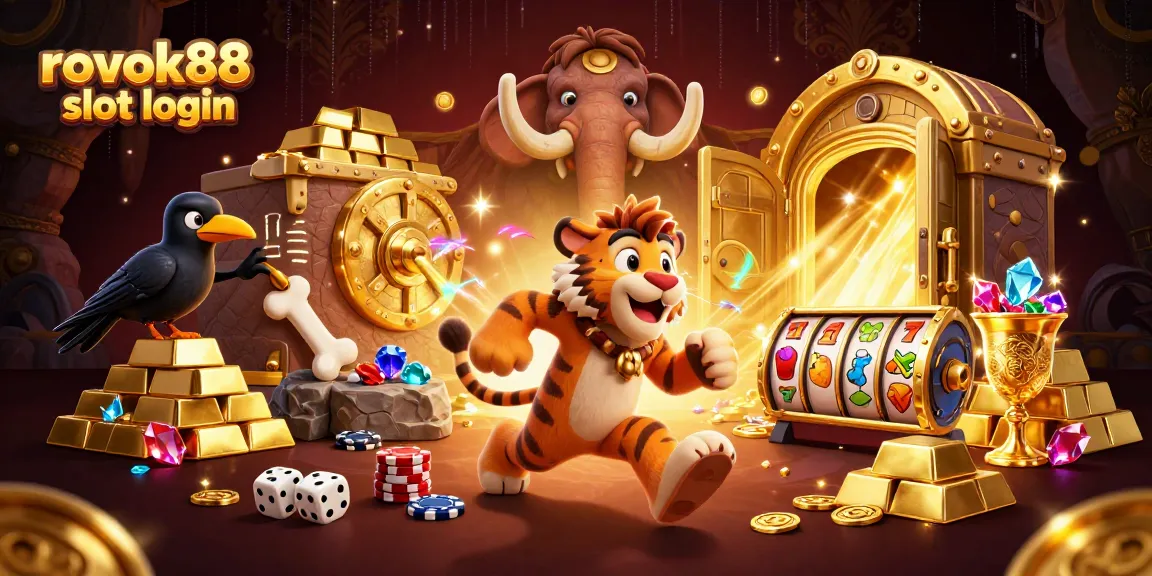 Play rokok88 slot login to win big in this vibrant casino scene with classic slots and treasure.