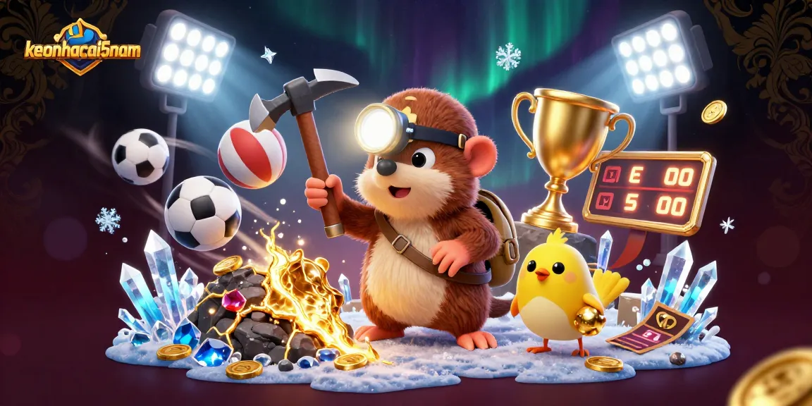 Engage in thrilling sports betting with keonhacai5nam while a mole and canary dig for treasures.