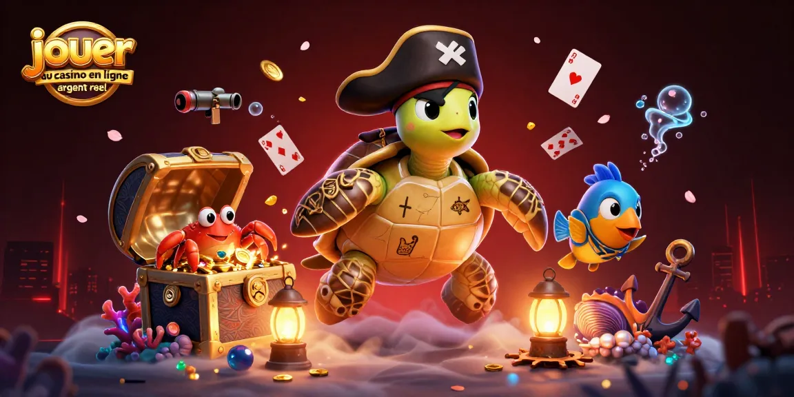 Jouer au casino en ligne argent réel avec une tortue pirate et ses compagnons sous-marins en pleine aventure.