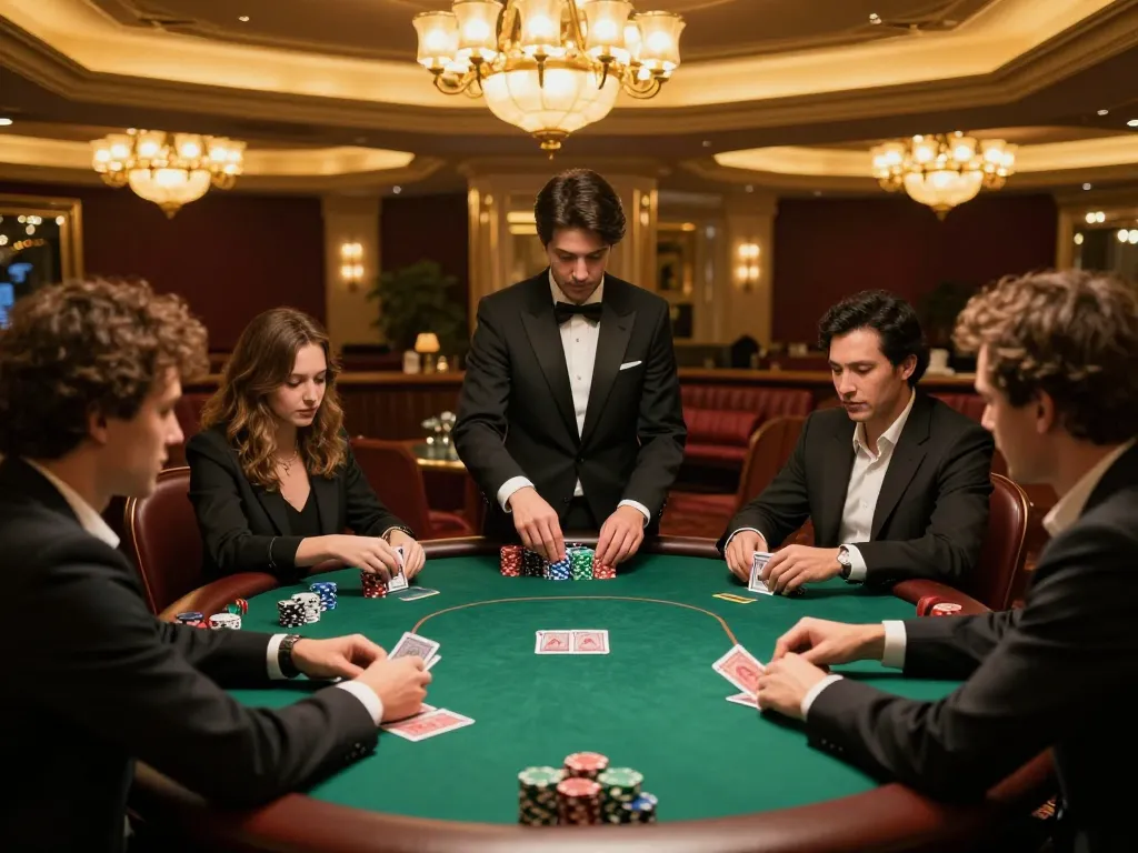 Engaging poker game scene showcasing players in a high-stakes setting, featuring hidden wiki 2026 strategies in action, chips and cards prominently displayed.