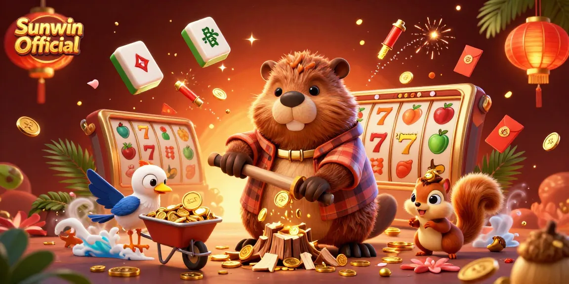 Experience casino excitement with Sunwin Official; a vibrant scene of cartoon characters collecting coins in a lively setting.