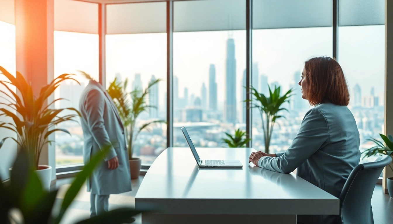 Engaging psychiatrist in Dubai office promoting psychiatry dubai services.