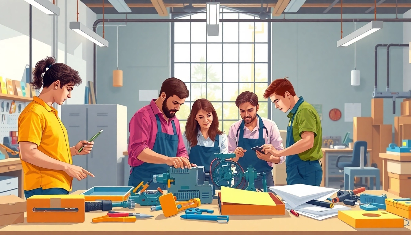Students learning at trade schools in southern California in a modern workshop environment.