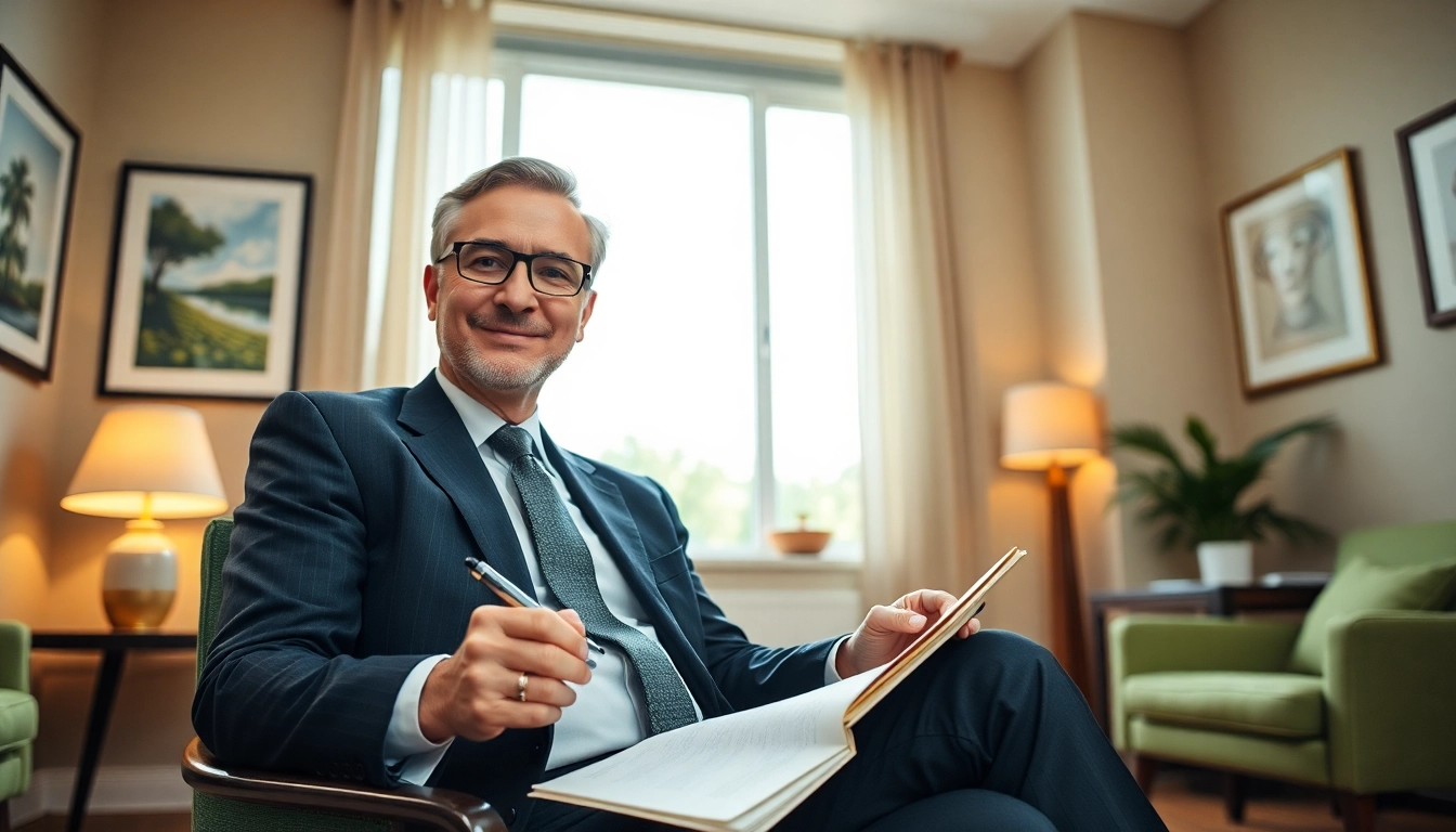 Dr. Gregor Kowal psychiatrist India engaged in a thoughtful session in a tranquil office.
