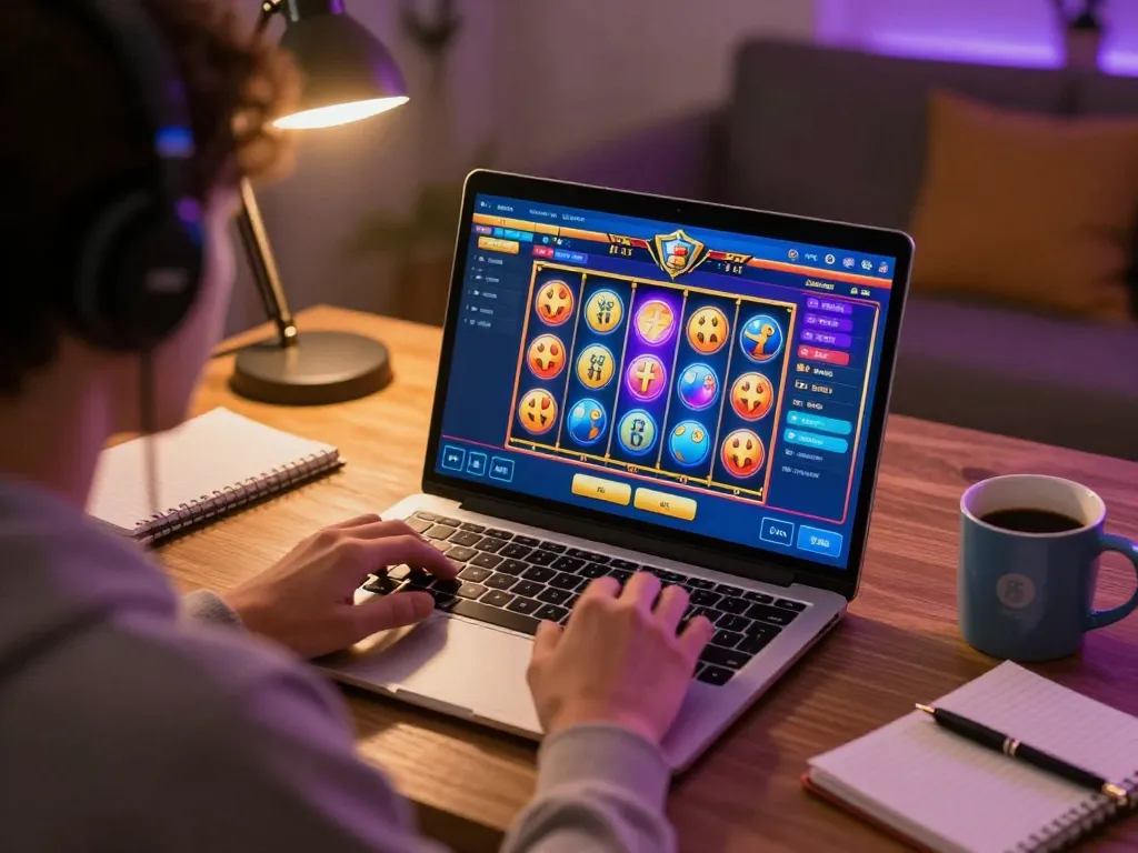 Playing online slots on an immersive setup showcasing slot gacor malam ini for thrilling wins