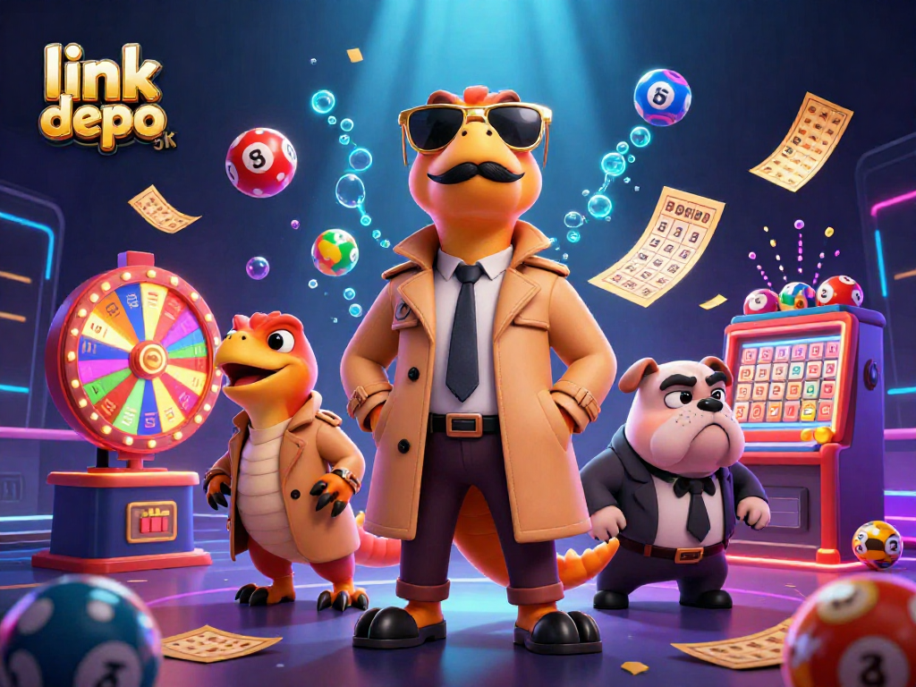 Experience the excitement of link depo 5k with vibrant casino elements and playful characters engaging in fun.