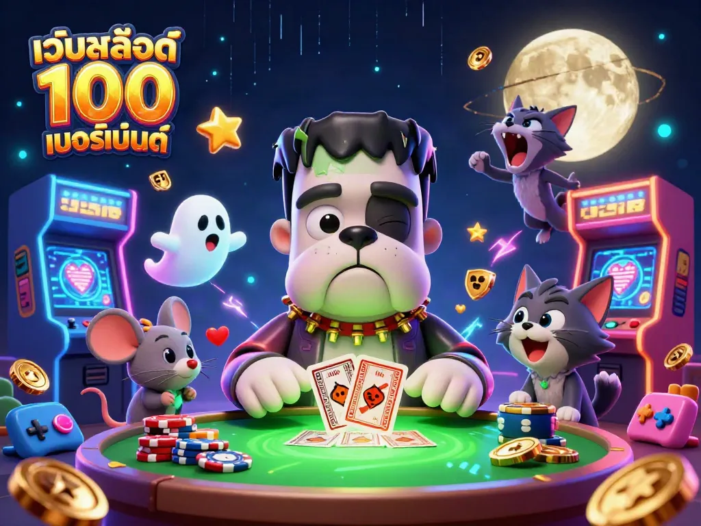 เว็บสล็อต แท้ 100 เปอร์เซ็นต์ สนุกอย่างเต็มที่ที่คาสิโนออนไลน์ โดยการ์ตูนฟรankenstein และคิตตี้หมาป่า