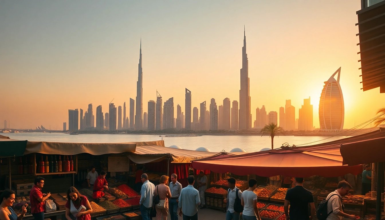 Captivating skyline of Dubai showcasing unique structures and vibrant market life for things to do in Dubai.