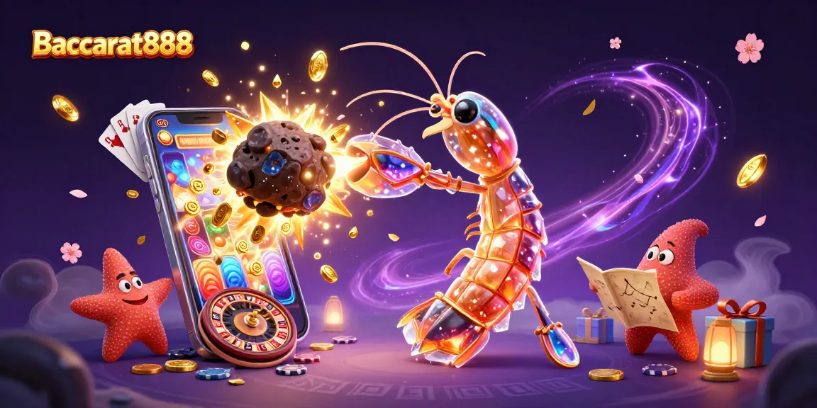 Experience the thrill of Baccarat888 with vibrant casino elements and engaging characters in a dynamic 3D scene.