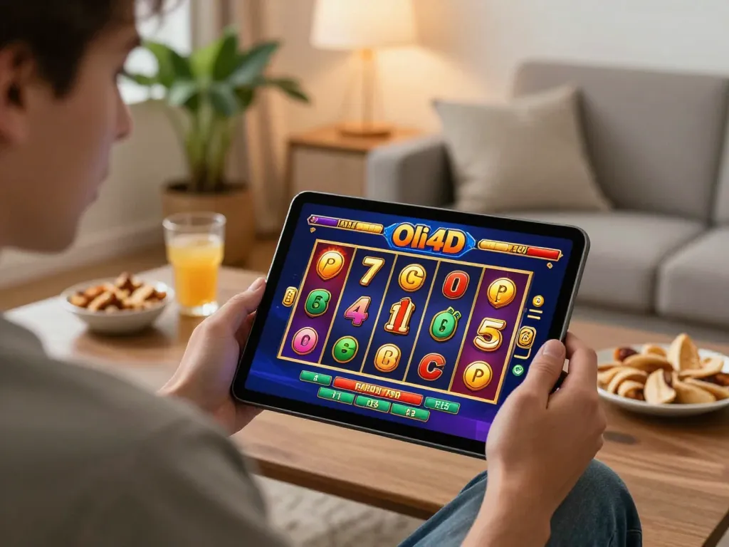 Enjoying a thrilling session on "Oli 4D" slots while relaxing at home with strategic tips.