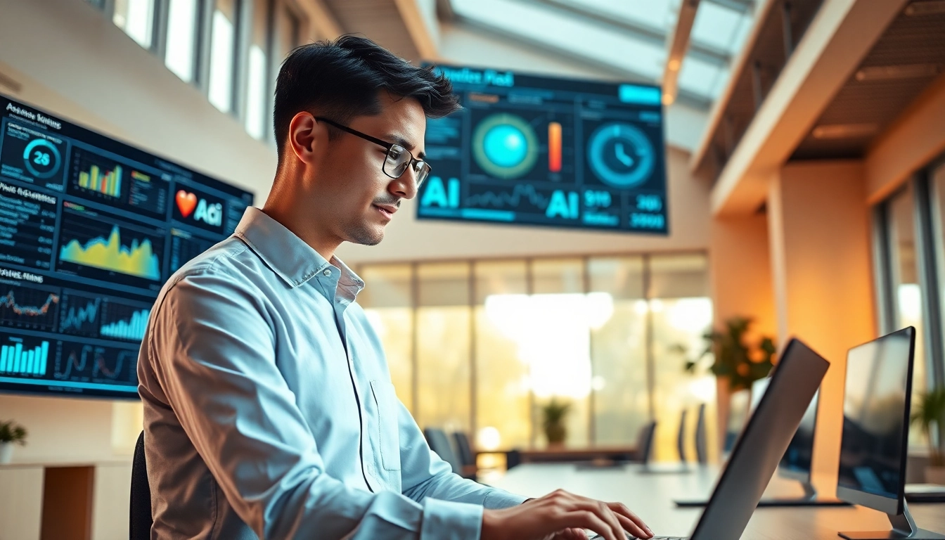 Engaging enterprise assistant utilizing technology in a modern office environment.
