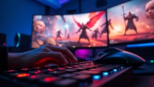 Engaging gamer preparing for a Valorant download amidst a high-end gaming setup.