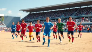 Young players showcase vibrant cheap football kits during an energetic match.