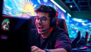 Engaging scene of gaming at https://gamelevate.com featuring a passionate gamer in a vibrant environment.