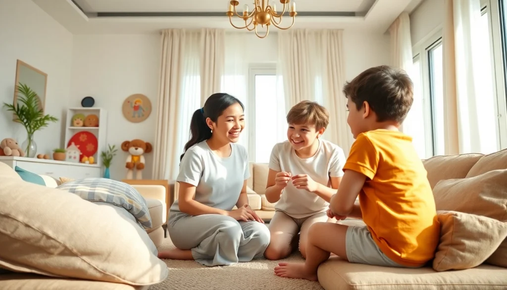 Cheerful Live-in Nanny Dubai caring for children in a sunny home environment