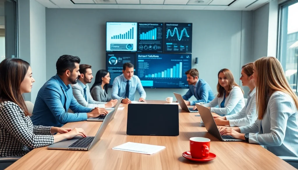 Engaging team discussion for Business IT Solutions with diverse professionals in a modern office.