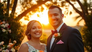 Beautiful sunset wedding photography by a wedding photographer in Tampa, FL, capturing romance and emotion.
