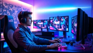 Masuki dunia login lapak303 game dengan gamer profesional yang fokus di setup modern.