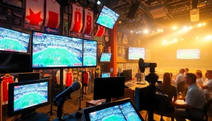 스포츠중계 관련 생동감 넘치는 방송 설정을 보여주는 이미지