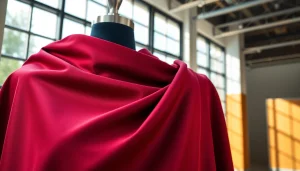 Punta di Roma stof prachtig gepresenteerd op een moderne paspop in warm licht.